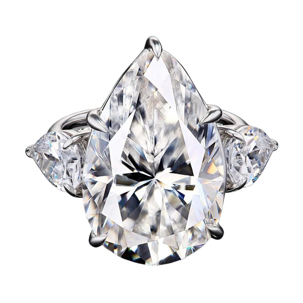 AGI Certified 5.00 CTW Pear Cut Lab Diamond Three Stone Engagement Ring in 14K White Gold