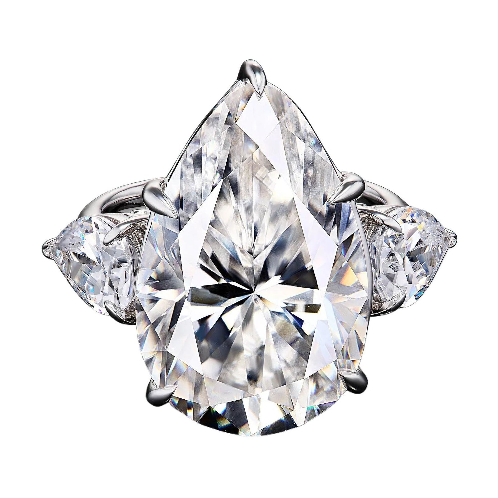 AGI Certified 5.00 CTW Pear Cut Lab Diamond Three Stone Engagement Ring in 14K White Gold