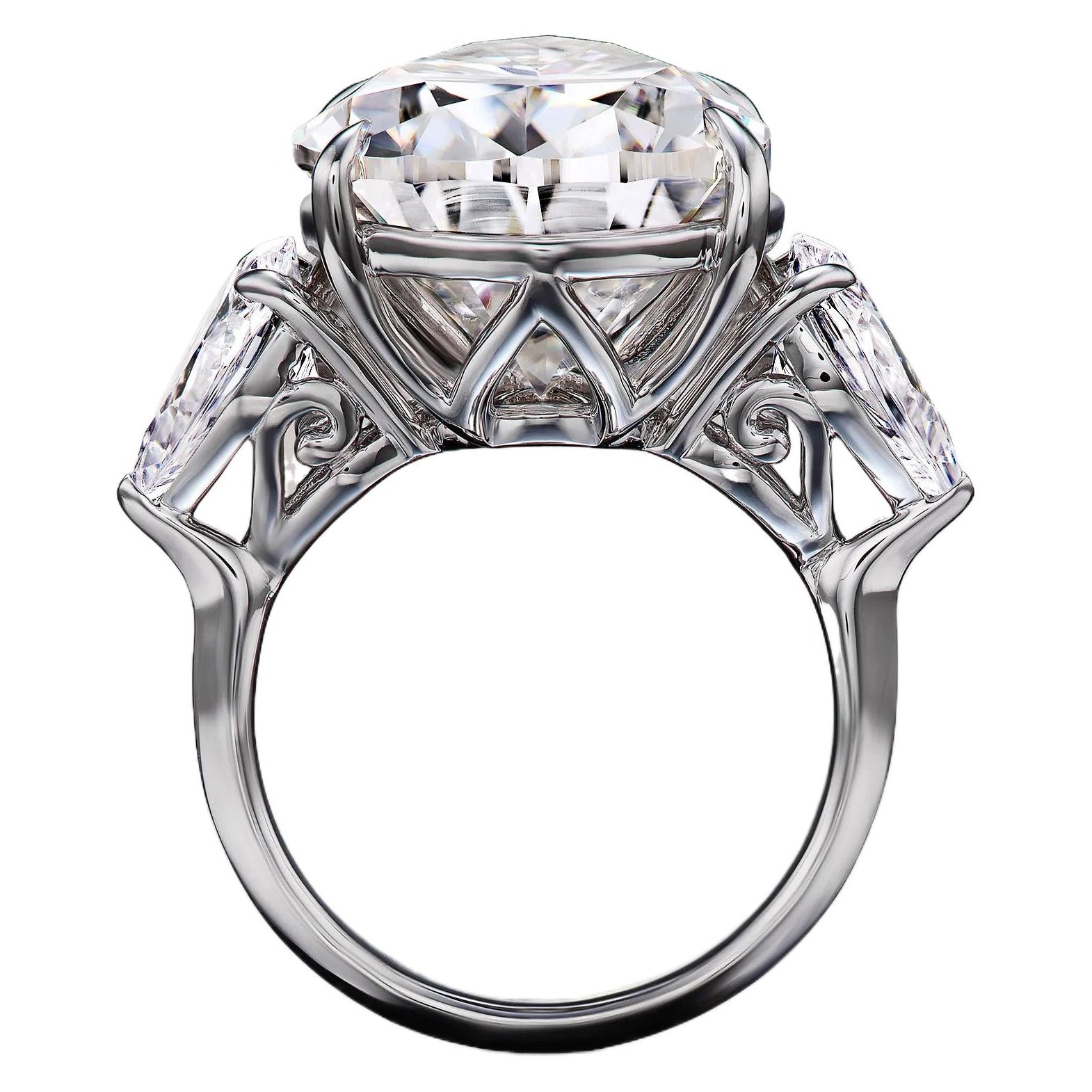 AGI Certified 5.00 CTW Pear Cut Lab Diamond Three Stone Engagement Ring in 14K White Gold - Image 2