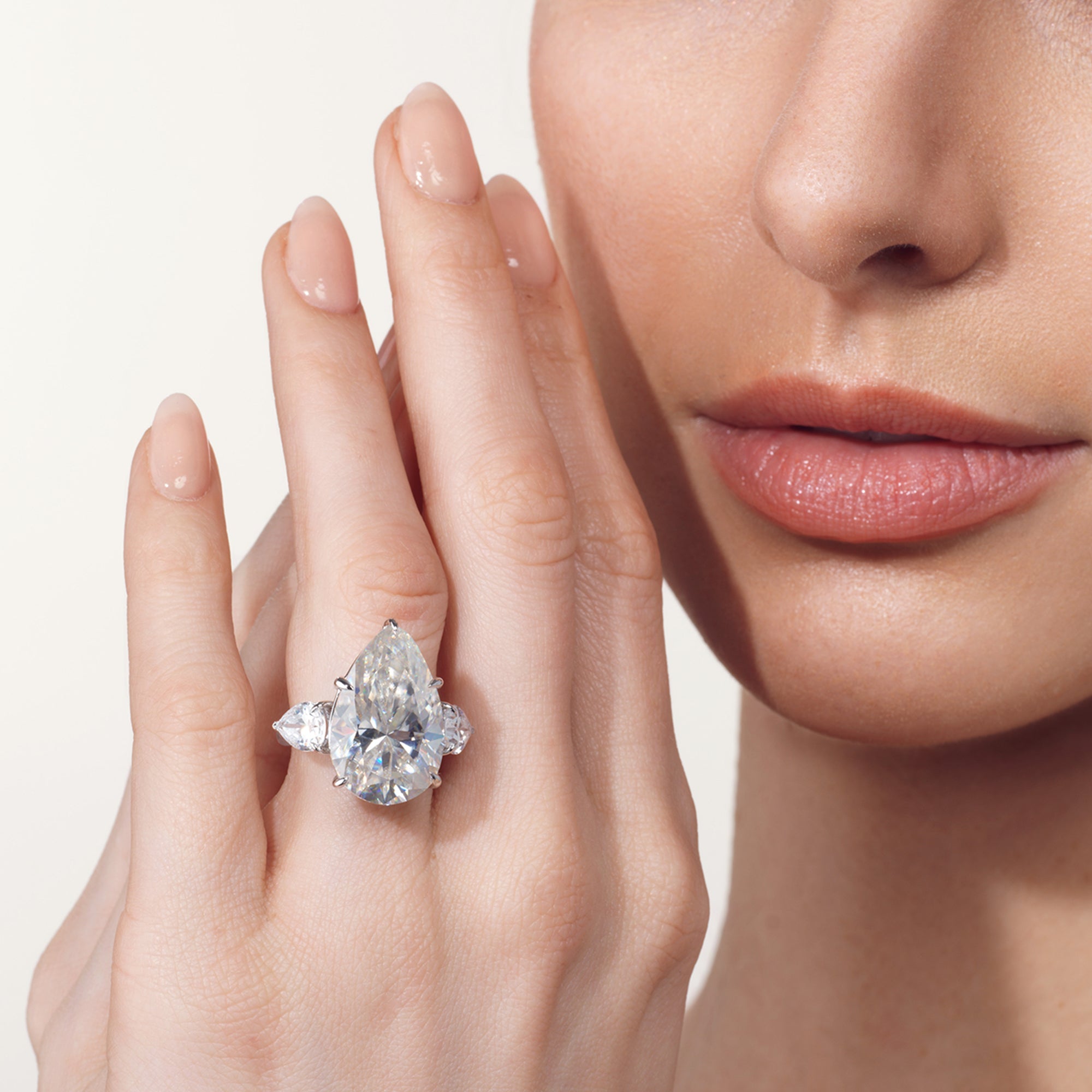AGI Certified 5.00 CTW Pear Cut Lab Diamond Three Stone Engagement Ring in 14K White Gold - Image 3