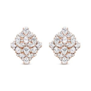 18K Rose Gold 8 1/3 Cttw Pear and Round Diamond Floral Cluster Omega Earrings (F-G Color, VS1-VS2 Clarity)