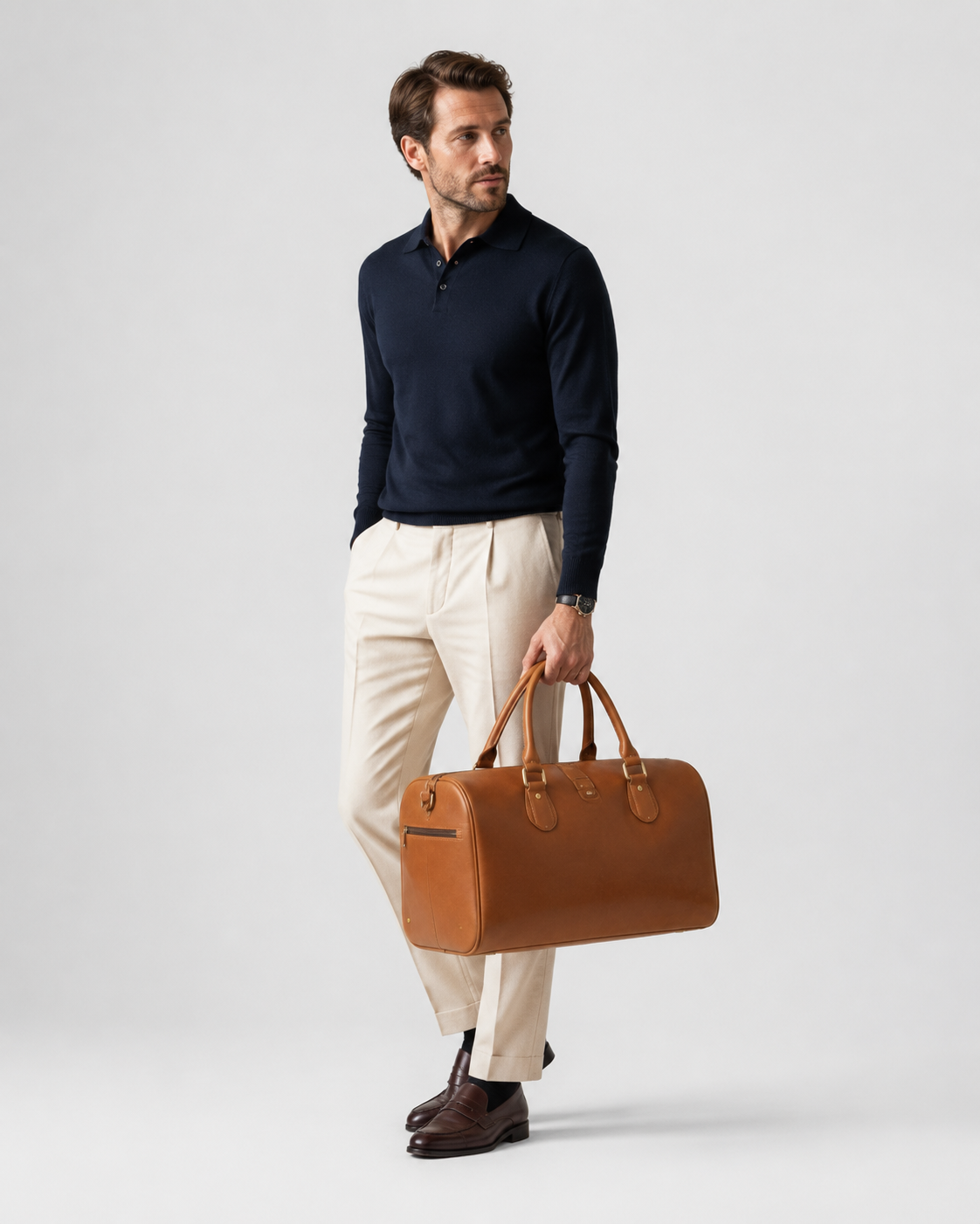 Heritage Cognac Leather Duffel Bag | Premium Oversized Weekender Travel Bag