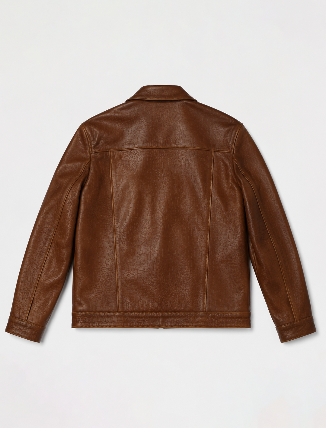 Classic Brown Croco-Embossed Leather Jacket | Men's Zip-Front Stand Collar Jacket