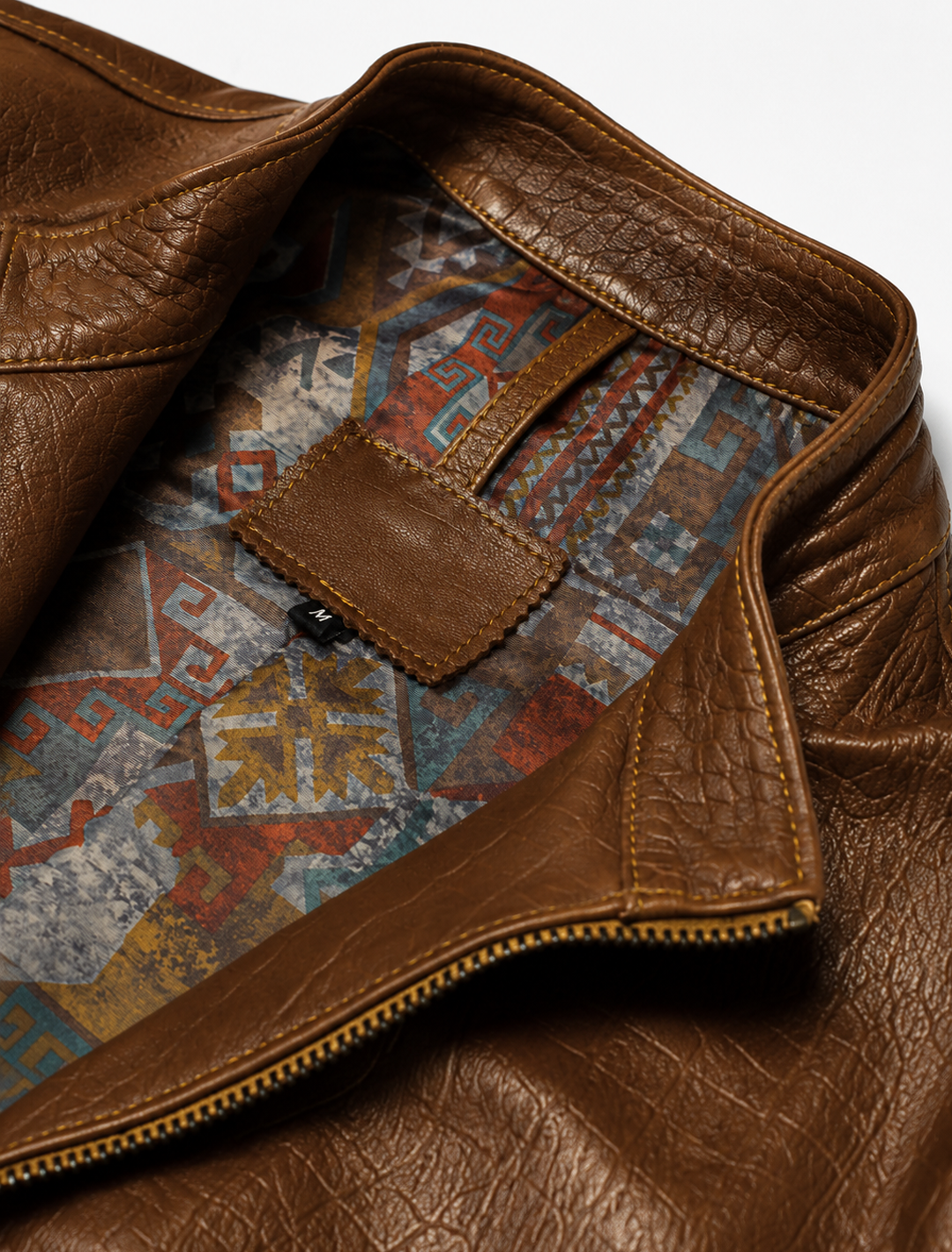 Classic Brown Croco-Embossed Leather Jacket | Men's Zip-Front Stand Collar Jacket